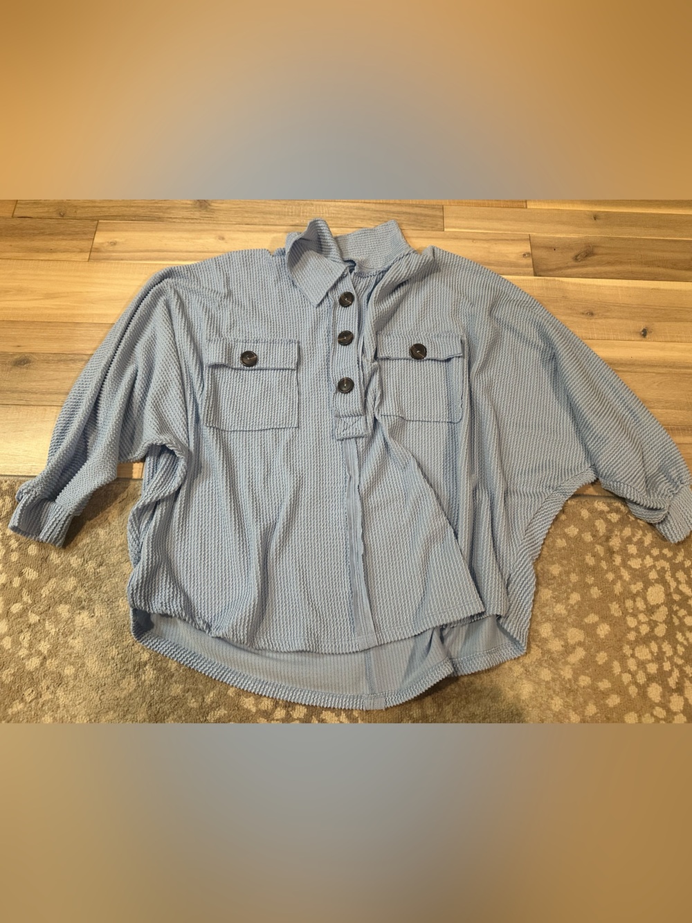 Light Blue Button-Up Textured Shirt Jacket